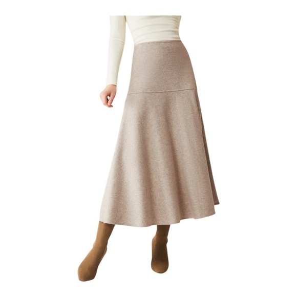 OGL Cashsoft Wool Like Flared Maxi Heather Oatmeal Beige Womens Size M - Picture 5 of 16